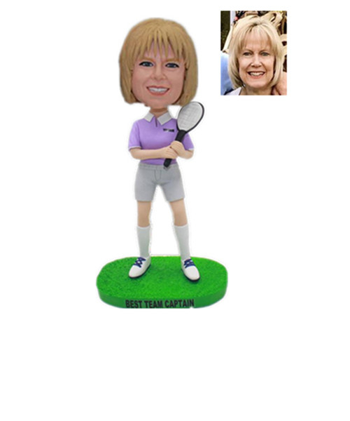 Custom Tennis Bobble Head Female Holding A Tennis Racket
