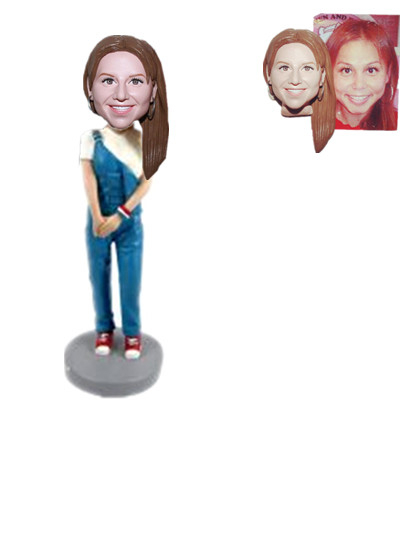 Custom Bobblehed Fashion Lady in Overalls