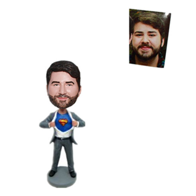 Personalized Bobblehead Superman In Grey Suit
