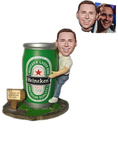 Customized Beer Bobbleheads Man Holding A Big Beer Can Beer Promotional Gift