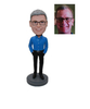 Fashion Mam in Blue Shirt with Hands in Pockets Custom Bobble Heads Company Gift