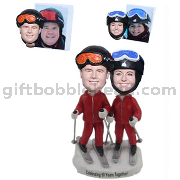 Custom Couple Bobblehead Anniversary Gift Skiing Couple