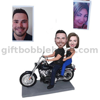 Custom Bobblehead Anniversary Gift Couple on The Harley Davidson Motorcycle