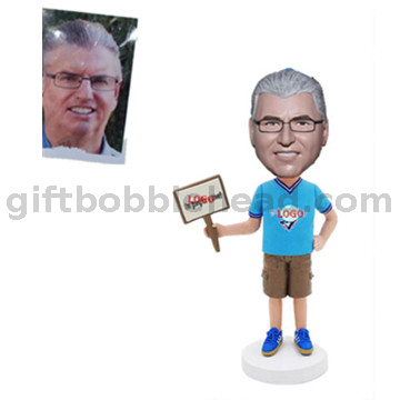 Custom Promotional Bobblehead Man Holding A Sign
