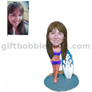Custom Surfing Bobbleheads Lady Holding A Surfboard
