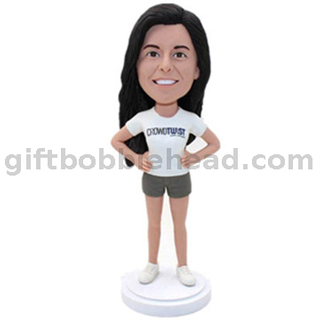 Custom Female Bobblehead Lady in White T-shirt Best Valentine's Day Gift for Wife