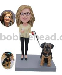 Custom Bobble Head Lady Walking A Dog