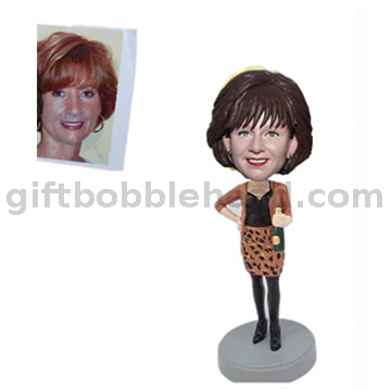Custom Female Bobblehead Lady in Leopard Skirt with Beer in Hand