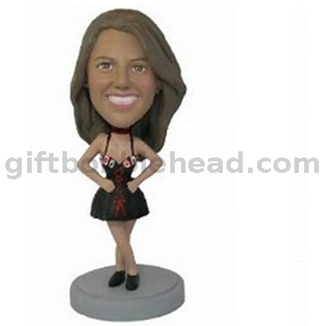 Custom Female Bobble Head Lady in Black Sex Dress