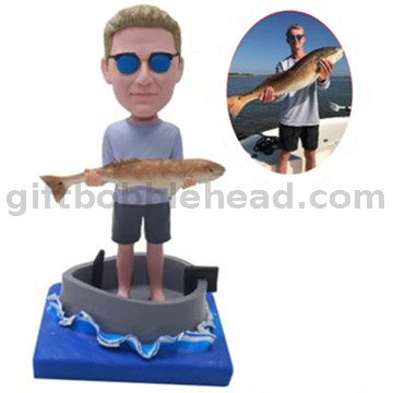 Custom Fishing Bobbleheads Man in The Boat Holding A Big Fish